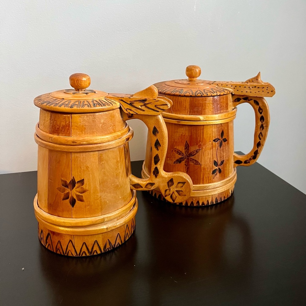 Set of Vintage Wood Decorative Stein